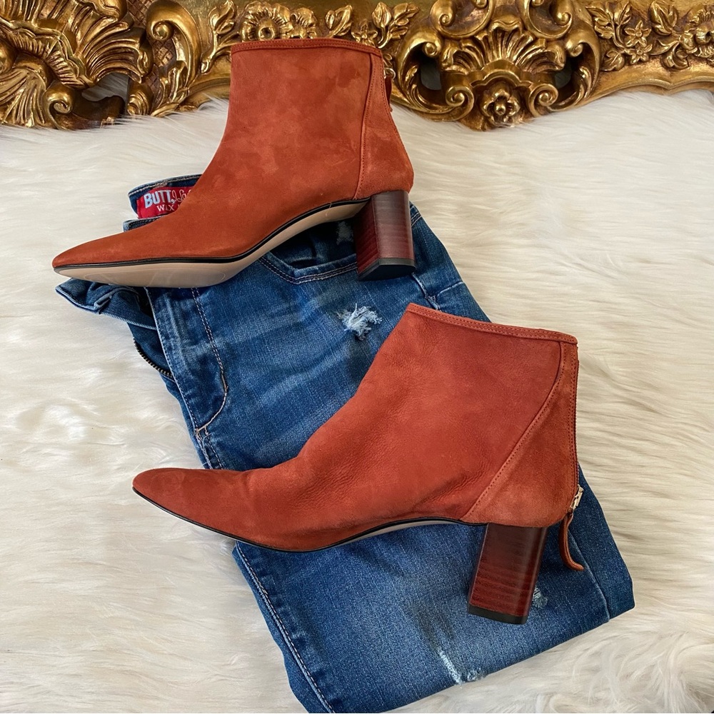 Zara Suede Leather Burnt Orange Booties